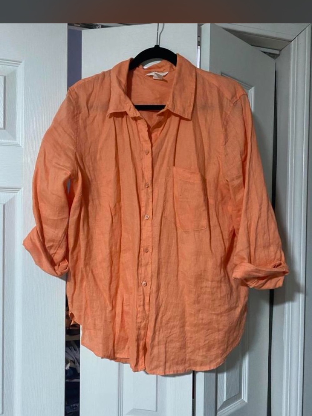 H&M Orange Women's Button-Down Linen Shirt